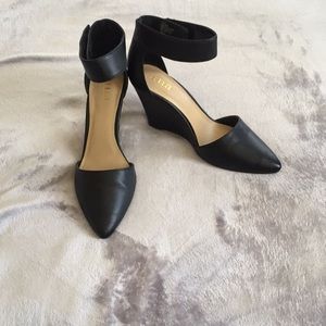 A.N.A Black Velcro strap wedge heel